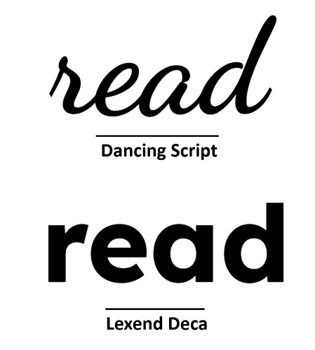 The word Read written in dancing script font and Lexend Deca font