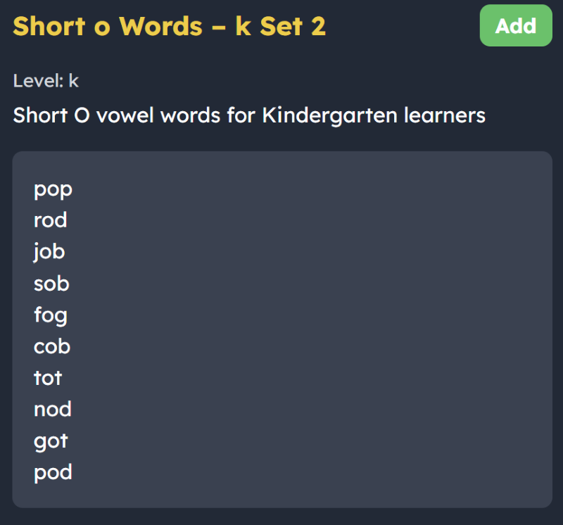 Short o Words