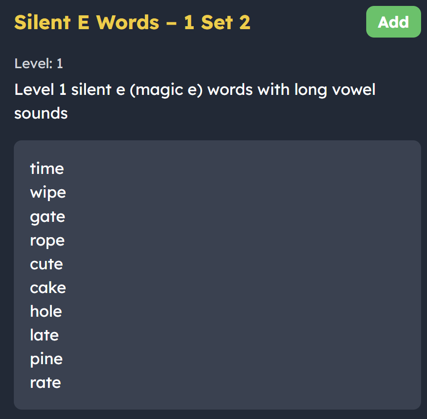 Silent e word list