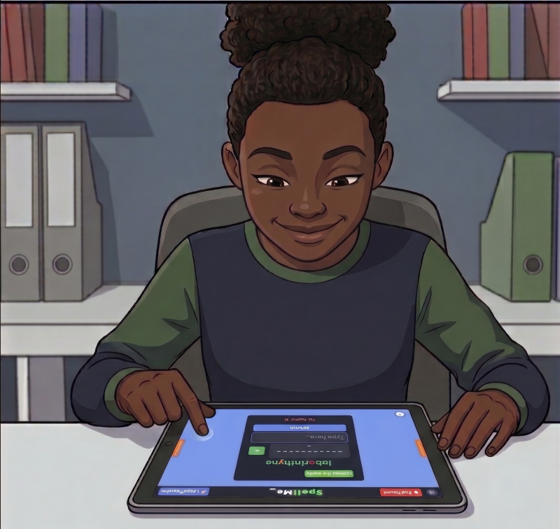 A girl having fun using SpellMe